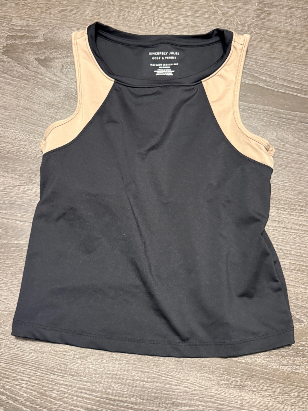 Sincerely Jules Black Tank with Tan Shoulder Panels